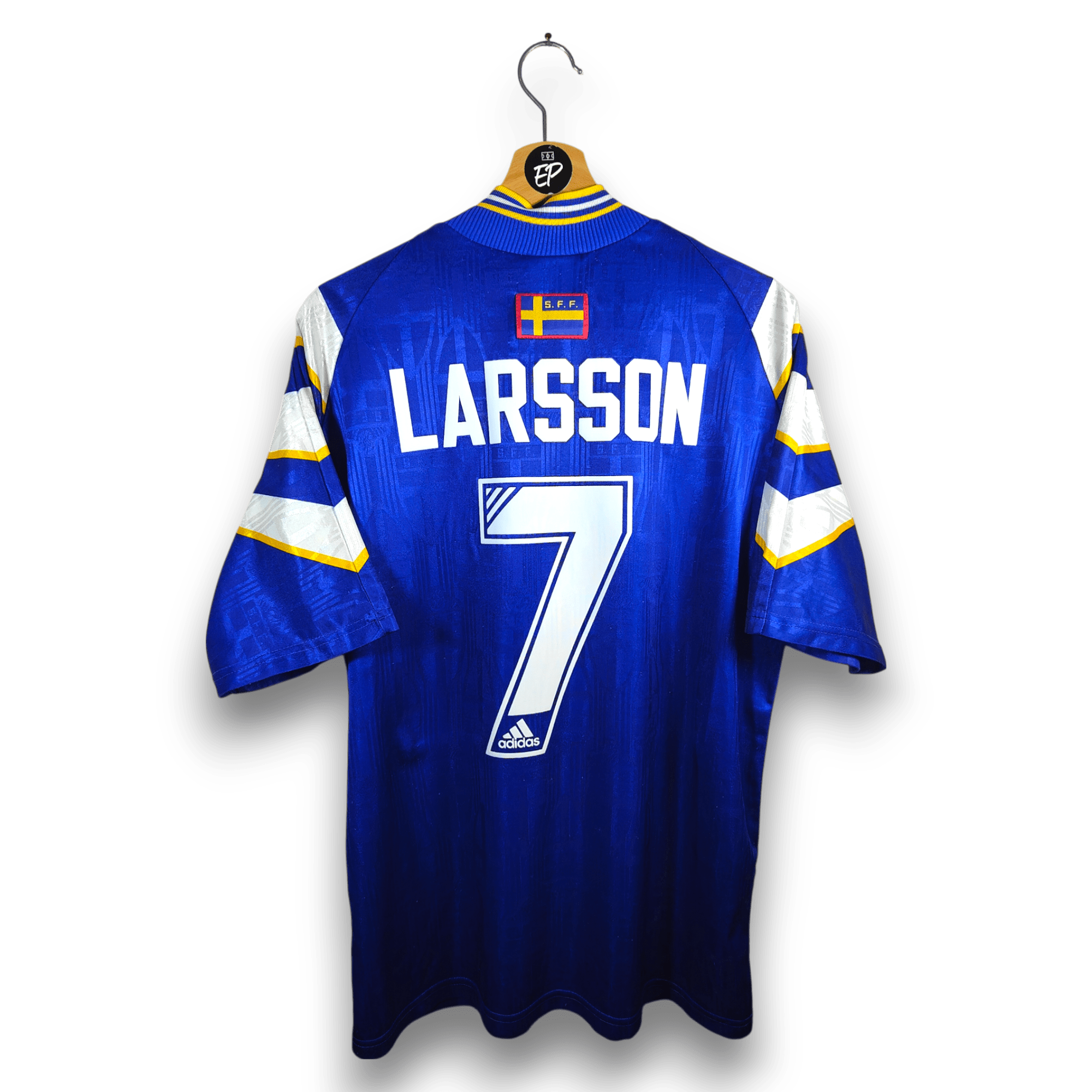 【正規 96-98 adidas Sweden L/S Larsson #7】 1996-98 Sweden Away Shirt Larsson #7 - 8/10 - (M) – Eternal