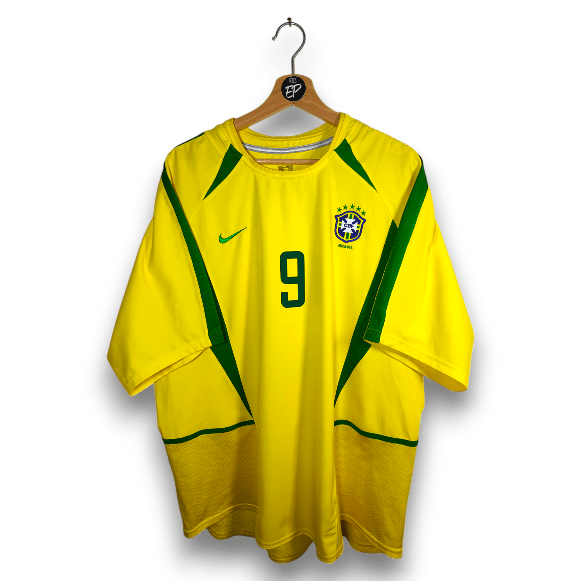 2002-04 Brazil Home Shirt Ronaldo #9 - 9.5/10 - (XL) – 113382 Nike
