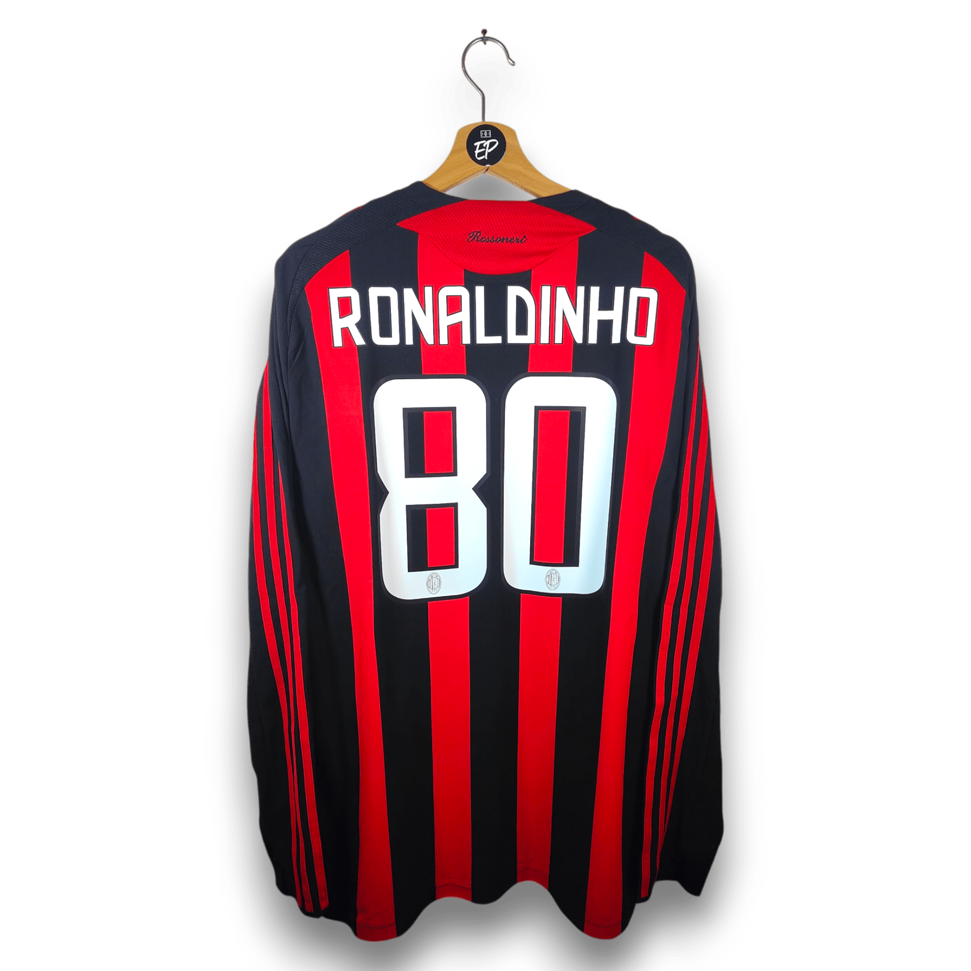 2008 - 09 AC Milan Home Shirt Ronaldinho LS 80 - 9/10 - (XL) - Eternal Pitch