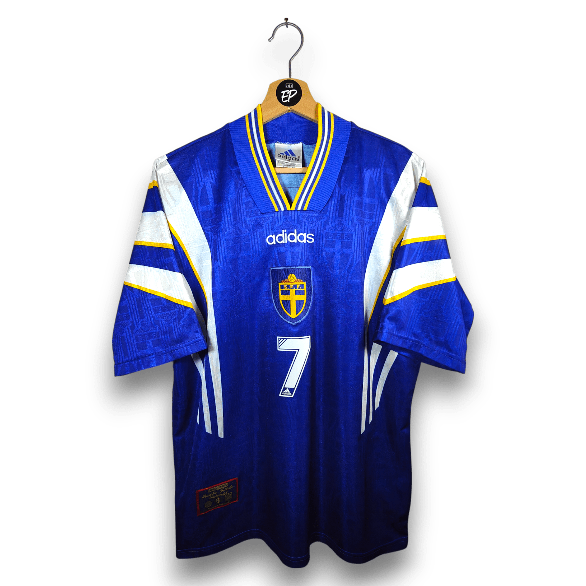 1996 - 98 Sweden Away Shirt Larsson 7 - 8/10 - (M) - Eternal Pitch