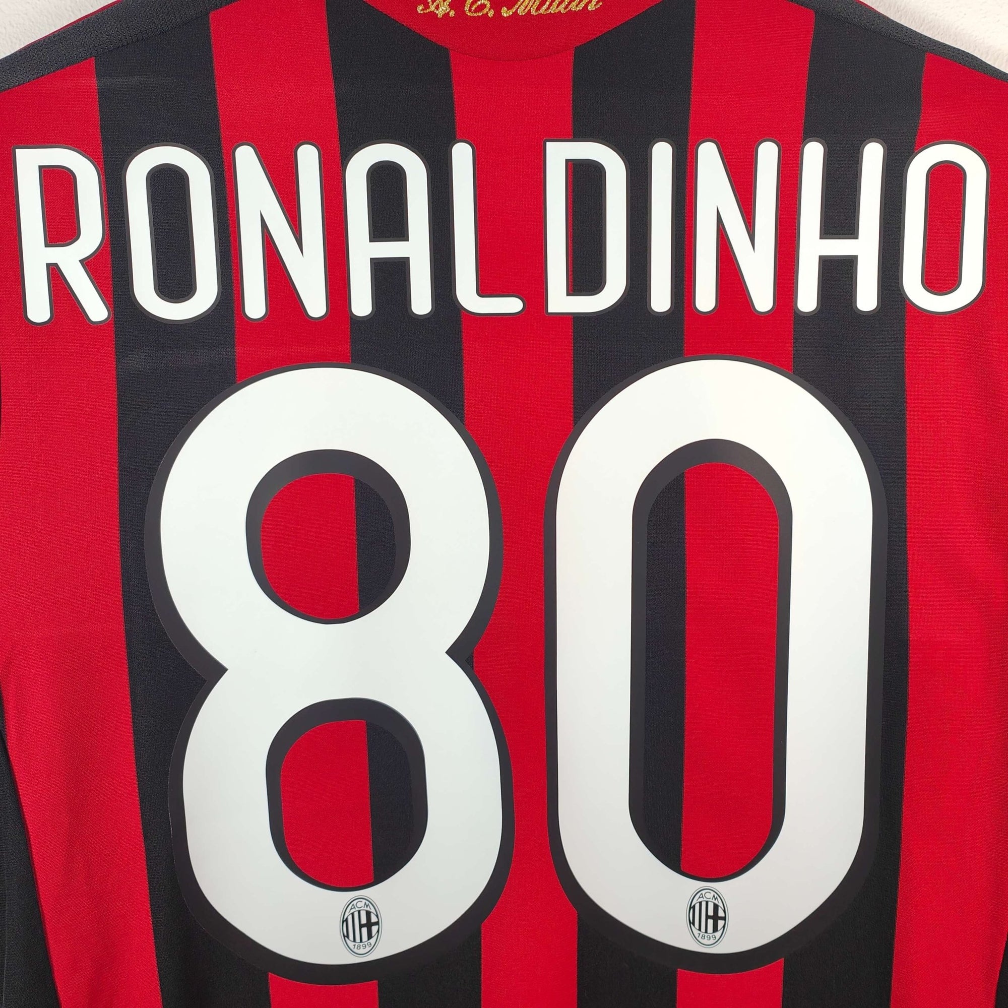2009 - 10 AC Milan Home Shirt Ronaldinho 80 - 8.5/10 - (S) - Eternal Pitch